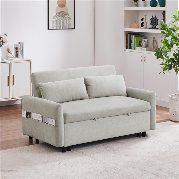 55.1" Pull Out Sleep Sofa Bed Loveseats Sofa Couch with Adjsutable Backrest, Storage Pockets, 2 Soft Pillows, USB Ports for Living Room, Bedroom, Apartment, Office, Beige