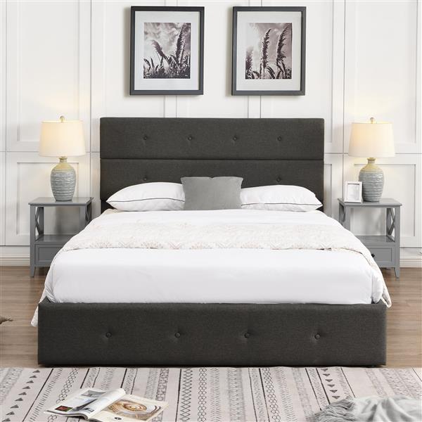 Upholstered Platform Bed with Underneath Storage,Queen Size,Gray