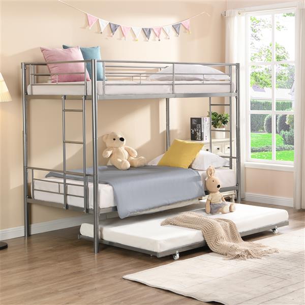 METAL BUNK BED WITH TRUNDLE  SILVER