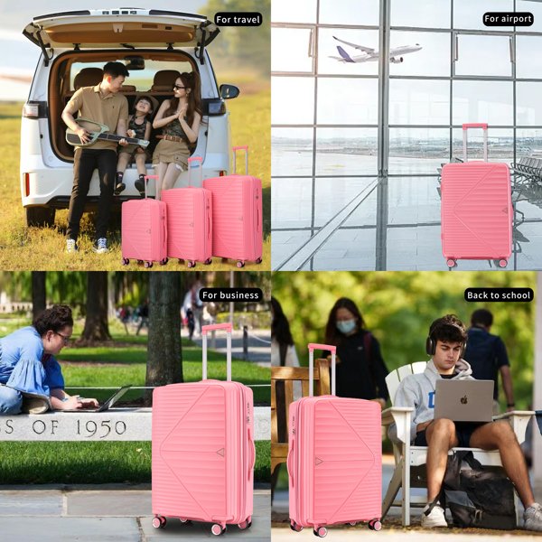  PP Luggage Sets 3 Piece(20/24/28), Expandable Carry On Luggage with TSA Lock Airline Approved, PP materials Hard Shell and Lightweight Suitcase with Spinner Wheels (Pink) 