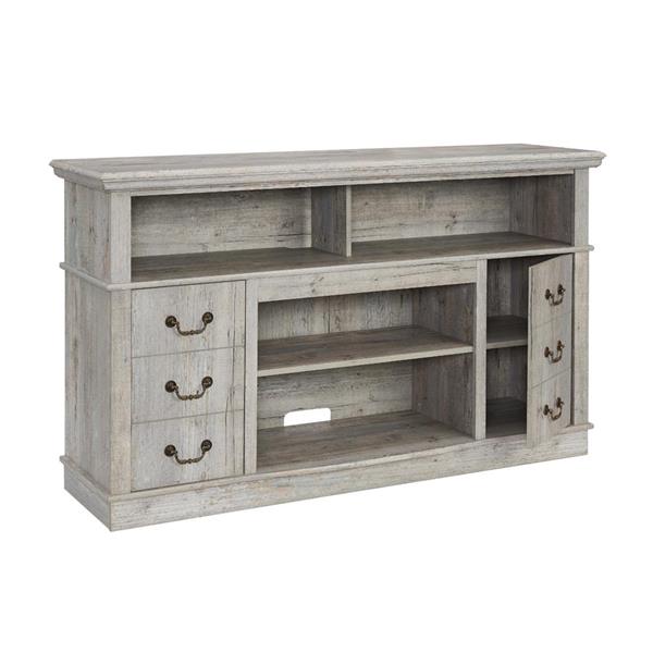 Traditional TV Media Stand Farmhouse Rustic Entertainment Console for TV Up to 65" with Open and Closed Storage Space, Light Gray, 60"W*15.75"D*34.25"H