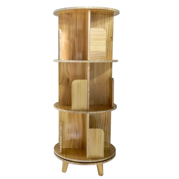 3-Layer Rotating Bookcase 360 Rotating Display Rack Pine Wood Rotating Bookshelf