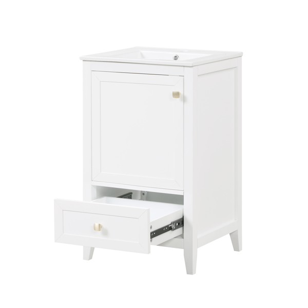 20" Bathroom Vanity with Sink, Bathroom Cabinet with Soft Closing Door, Storage Rack and A Drawer, White 