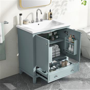 30\\" Bathroom Vanity with Sink Combo, Multi-functional Bathroom Cabinet with Doors and Drawer, Solid Frame and MDF Board, Green