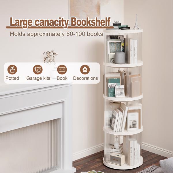 360° Rotating Bookshelf, Small Corner Bookcase with Small Footprint, 4 Tier Floor Standing Bookcasefor Kids&Adults, Narrow Book Shelf Organizer for Bedroom, Living Room, Round, White 