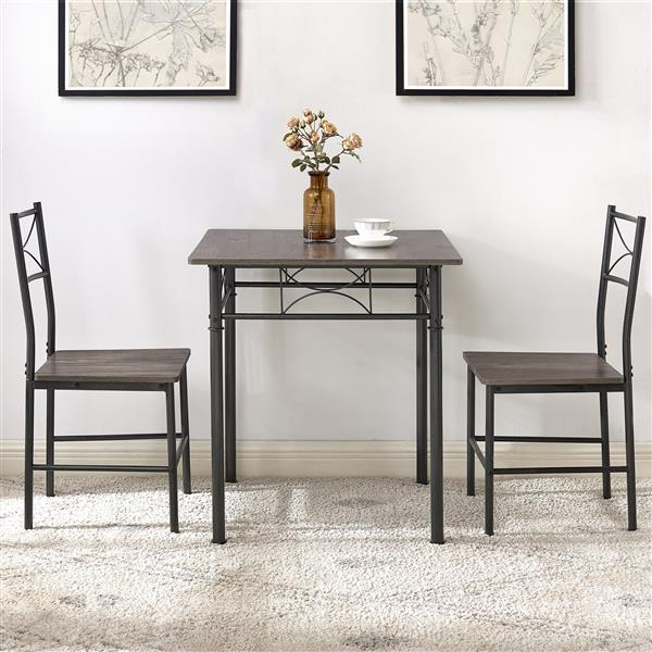 3-Piece Kitchen Dining Room Table Set Grey Chair