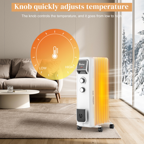 ZOKOP Oil Filled Radiator Heater, 1500W Portable Electric Space Heater with Adjustable Thermostat, 3 Heat Settings, Overheat and Tip-Over Protection, for Indoor Bedroom Office Home, White