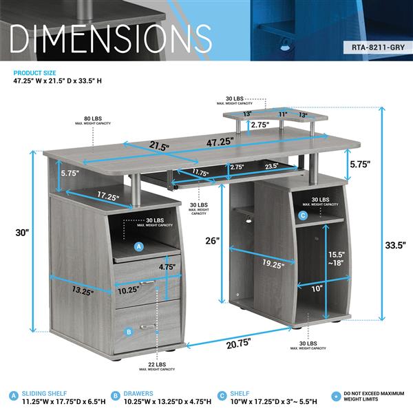 Complete Computer Workstation Desk With Storage, Grey