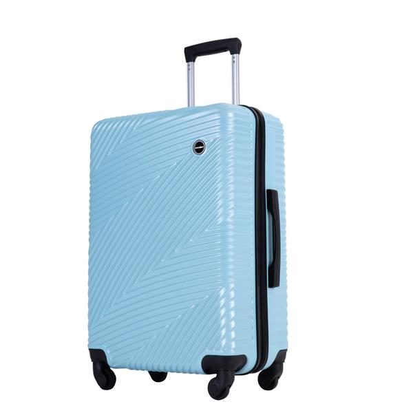 3 Piece Luggage Sets PC+ABS Lightweight Suitcase with Two Hooks, Spinner Wheels, (20/24/28) Aqua Blue