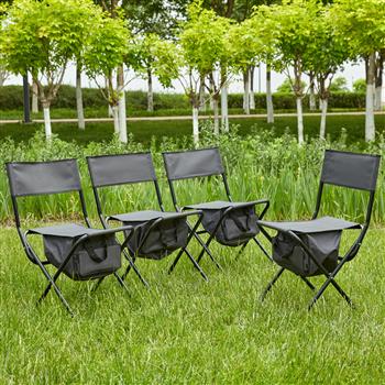 4-piece Folding Outdoor Chair with Storage Bag, Portable Chair for indoor, Outdoor Camping, Picnics and Fishing,Grey