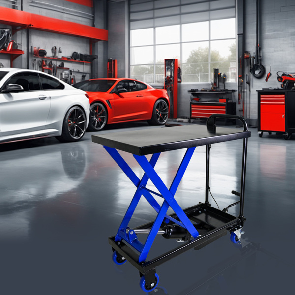 Hydraulic Lift Trolley, 500 LBS Capacity, with 4 Wheels, for Material Handling and Transportation, BLACK+BLUE 