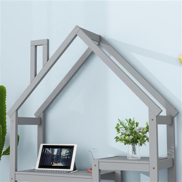 House-shaped Wooden writing Desk,Kids study Table,Bookshelf & Toy Storage,Grey