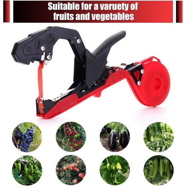 Plant tying machine for grapes, raspberries, tomatoes, and wine vegetables (red), 10 rolls of adhesive tape+1 box of nails