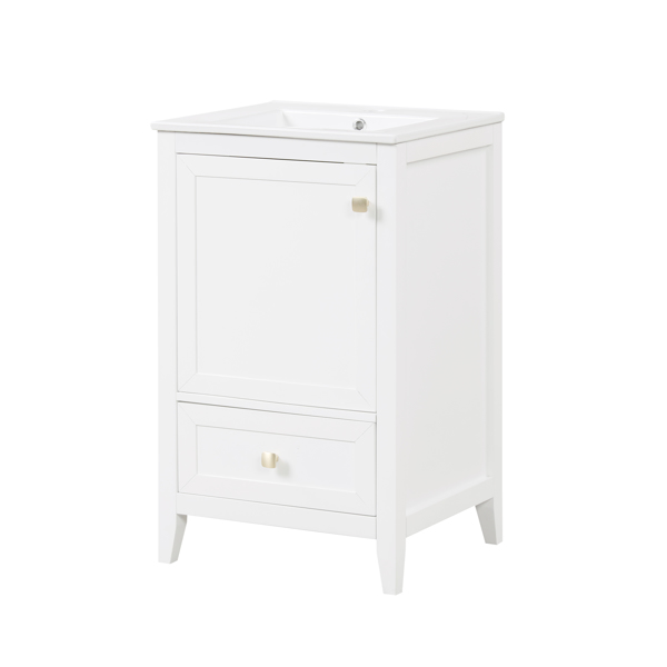 20" Bathroom Vanity with Sink, Bathroom Cabinet with Soft Closing Door, Storage Rack and A Drawer, White 