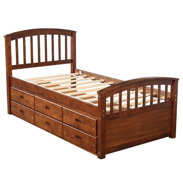 . Twin Size Platform Storage Bed Solid Wood Bed with 6 Drawers