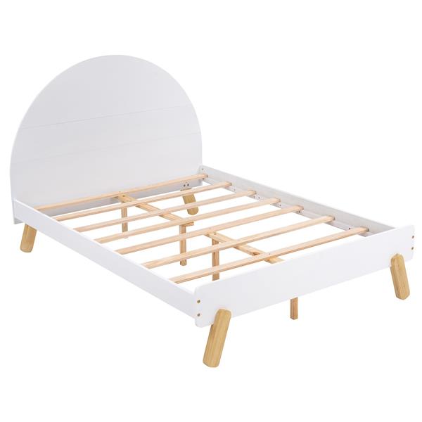 Wooden Cute Platform Bed With Curved Headboard ,Full Size Bed With Shelf Behind Headboard,White