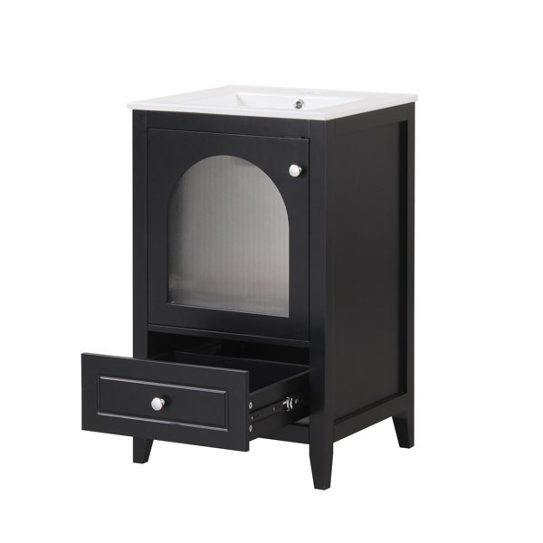 20" Bathroom Vanity with Sink, Bathroom Cabinet with Soft Closing Glass Door, A Drawer, Black 