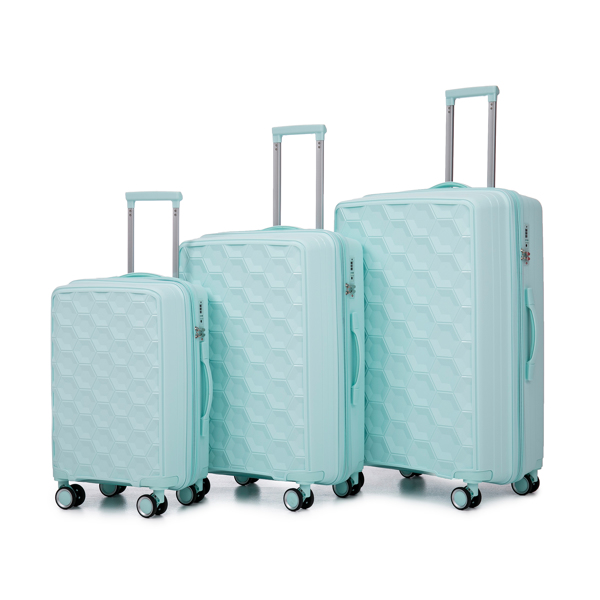 PP Luggage Sets 3 Piece(20/24/28), Expandable Carry On Luggage with TSA Lock Airline Approved, PP materials Hard Shell and Lightweight Suitcase with Spinner Wheels (Mint Green) 