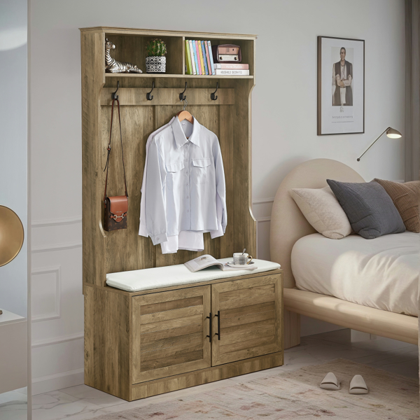  Wood Coat Rack, Storage Shoe Cabinet, with Clothes Hook, with Sponge Pad Product, Multiple Storage Racks, bedroom, porch wardrobe storage rack, Light Colour
