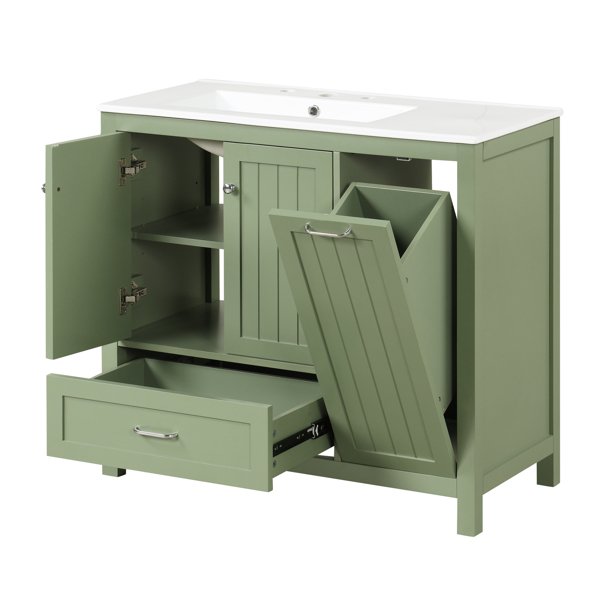 36" Bathroom Vanity with Sink, One Cabinet with Two doors and One Big Drawer and One Flip Drawer, Solid Wood and MDF Board, Green 