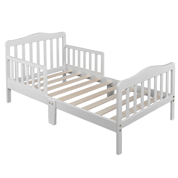 【Old Code:53883022】Wooden Baby Toddler Bed Children Bedroom Furniture with Safety Guardrails White