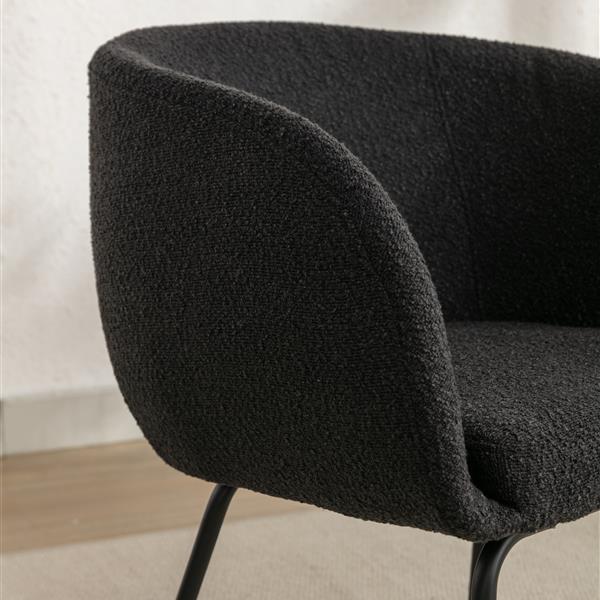 040-Set of 2 Boucle Fabric Dining Chairs With Black Metal Legs,Black