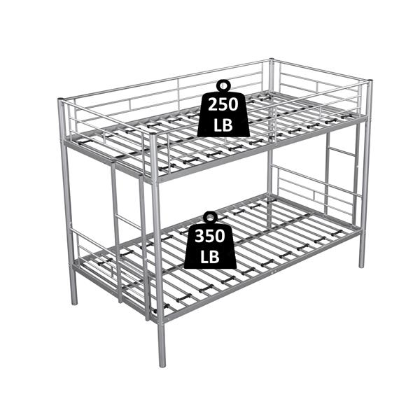 Metal Twin over Twin Bunk Bed/ Heavy-duty Sturdy Metal/ Noise Reduced Design/ Safety Guardrail/ 2 Side Ladders/ CPC Certified/ No Box Spring Needed