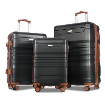 Luggage Sets New Model Expandable ABS Hardshell 3pcs Clearance Luggage Hardside Lightweight Durable Suitcase sets Spinner Wheels Suitcase with TSA Lock 20\\'\\'24\\'\\'28\\'\\'(Black and Brown)