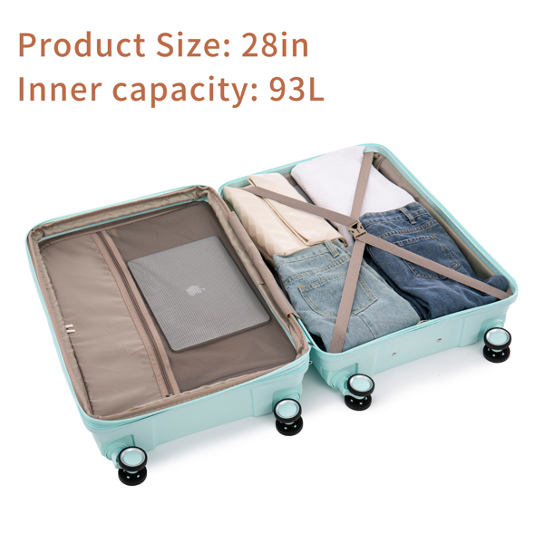 PP Luggage Sets 3 Piece(20/24/28), Expandable Carry On Luggage with TSA Lock Airline Approved, PP materials Hard Shell and Lightweight Suitcase with Spinner Wheels (Mint Green) 