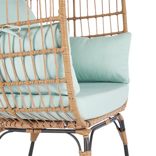 Wicker Egg Chair, Oversized Indoor Outdoor Lounger for Patio, Backyard, Living Room w/ 5 Cushions, Steel Frame,  - Light Blue