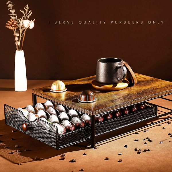 Coffee Capsule Storage Drawer, Coffee Maker Shelf, Countertop Organizer with Sliding Basket for Underneath Coffee Maker, Space Saving Coffee Bean Holder, K-Cup Organizer for Kitchen, Dining Room