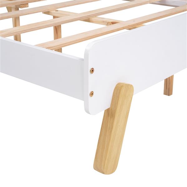 Wooden Cute Platform Bed With Curved Headboard ,Full Size Bed With Shelf Behind Headboard,White