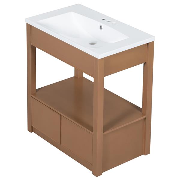 30" Bathroom Vanity with Sink Top, Bathroom Cabinet with Open Storage Shelf and Two Drawers, Brown