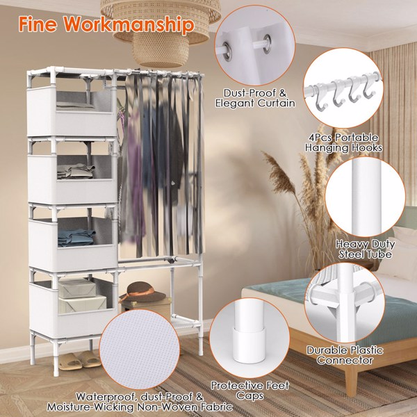 Portable Closet Wardrobe Clothes Storage Cabinet Organizer Garment Hanging Rack Shelves 