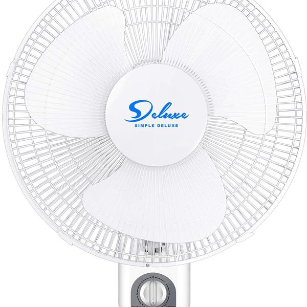 Simple Deluxe Household Wall Mount Fans 16 Inch Adjustable Tilt, 90 Degree, 3 Speed Settings, 1 Pack, White