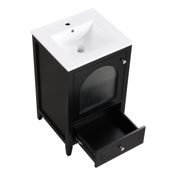 20" Bathroom Vanity with Sink, Bathroom Cabinet with Soft Closing Glass Door, A Drawer, Black 