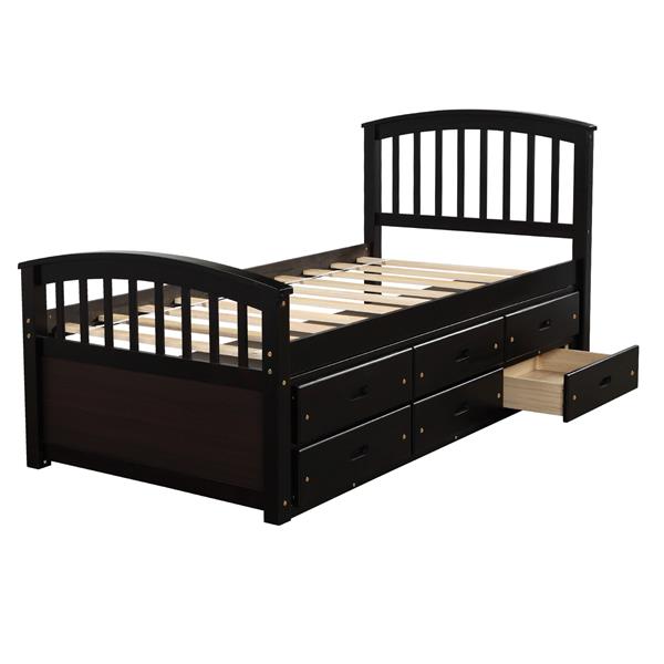 . Twin Size Platform Storage Bed Solid Wood Bed with 6 Drawers