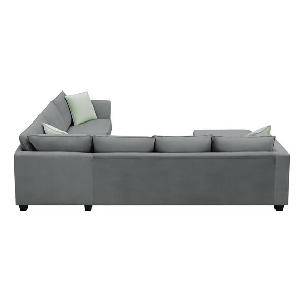 [VIDEO provided] 112*87" Sectional Sofa Couches Living Room Sets, 7 Seats Modular Sectional Sofa with Ottoman, L Shape Fabric Sofa Corner Couch Set with 3 Pillows, Grey