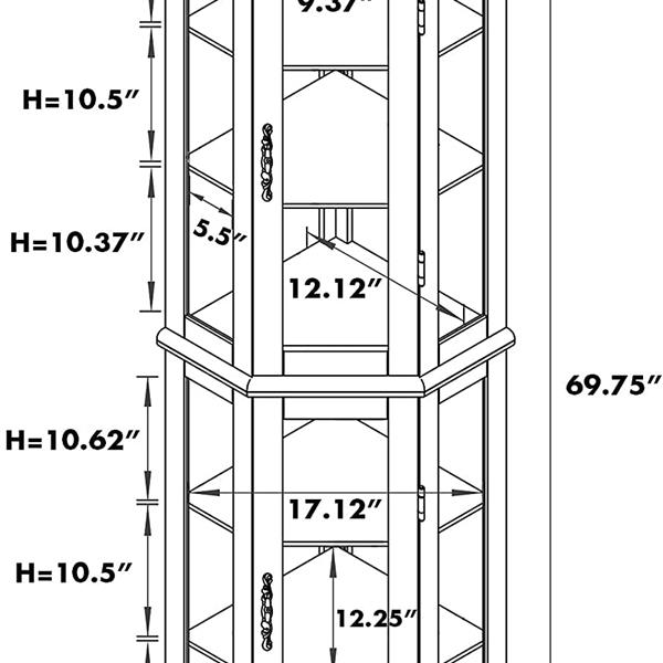 Corner Curio Cabinet with Lights, Adjustable Tempered Glass Shelves, Mirrored Back, Display Cabinet,Walnut (E26 light bulb not included)