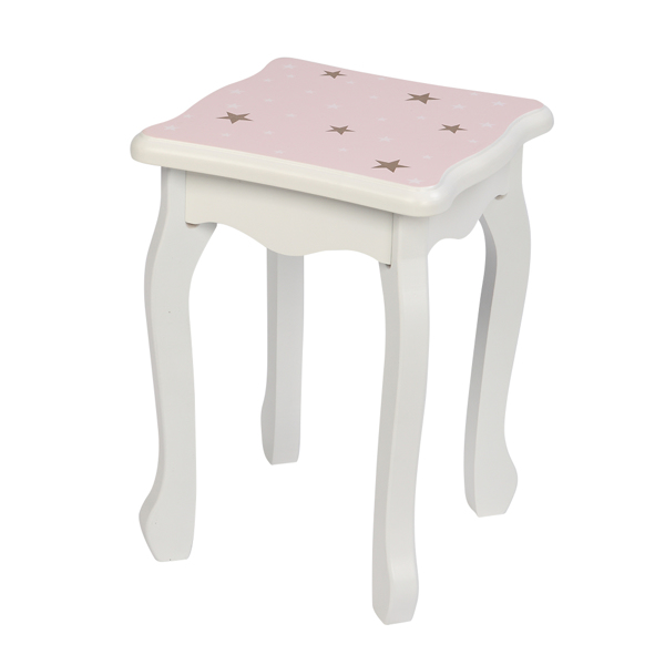 Wooden Toy Children's Dressing Table Three Foldable Mirror/Chair/Single Drawer Pink Star Style