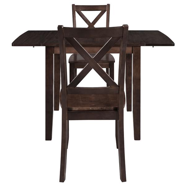 3-Piece Wood Drop Leaf Breakfast Nook Dining Table Set with 2 X-back Chairs for Small Places, Espresso