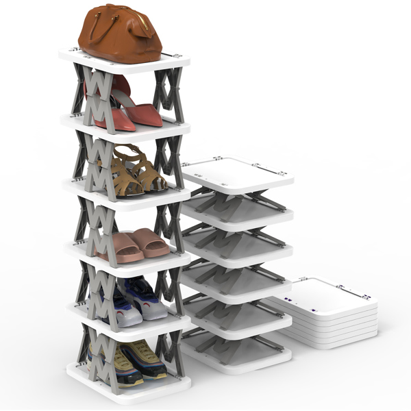 6 Tier Foldable Shoe Rack Vertical Shoe Organizer Narrow Shoe Rack for Small Spaces Space Saving Free Standing for Corner Entryway Hallway Bedroom