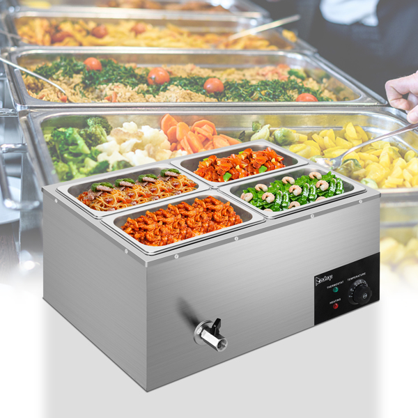 ZOKOP 110V 600W 5L*4 Stainless Steel Four Plates Heating Food Warming Soup Pool Silver