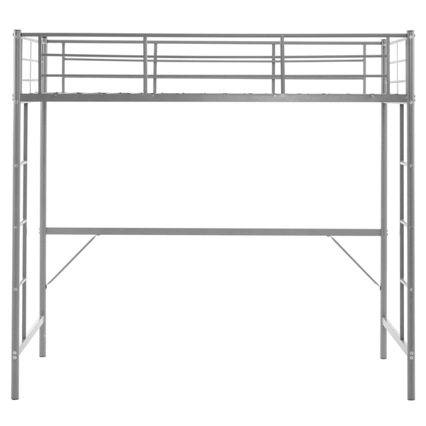 Twin Size Metal Loft Bed with Safety Guardrails & 2 Built-in Ladders, Loft Bunk Bed Frame for Teens Juniors Adults, Space Saving, Noise Free, No Box Spring Needed, Grey