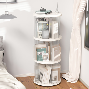 360° Rotating Bookshelf, Small Corner Bookcase with Small Footprint, 3 Tier Floor Standing Bookcasefor Kids&Adults, Narrow Book Shelf Organizer for Bedroom, Living Room, Round, White 