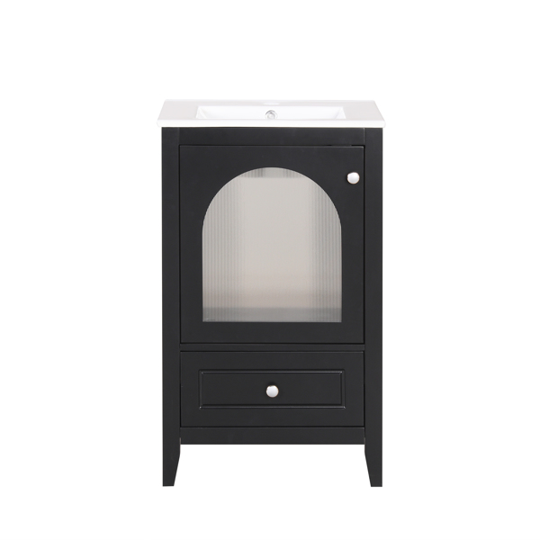 20" Bathroom Vanity with Sink, Bathroom Cabinet with Soft Closing Glass Door, A Drawer, Black 