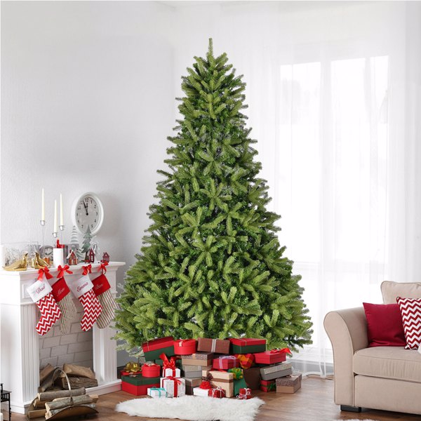 9Ft Artificial Christmas Tree with 2576 PE&PVC Mixed Branch Tips, Unlit Hinged Premium Spruce Fake Xmas Trees, Holiday Decoration, Easy Assembly, Foldable Metal Stand, Green 