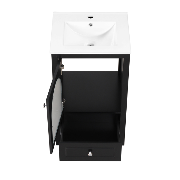 20" Bathroom Vanity with Sink, Bathroom Cabinet with Soft Closing Glass Door, A Drawer, Black 