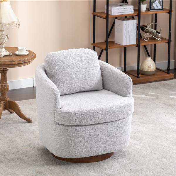 035-Fabric Swivel Accent Chair With Soild Wood Round Brown Base Leg,Light Gray