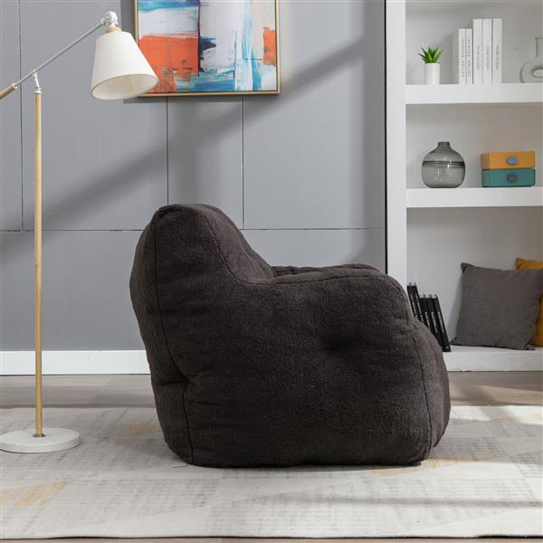 010-Soft Teddy Fabric Tufted Foam Bean Bag Chair With Teddy Fabric Dark Gray